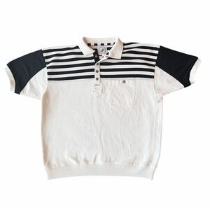 1990s Greenline International Poly Cotton Block Style Polo Collar 1/4 Button Dow